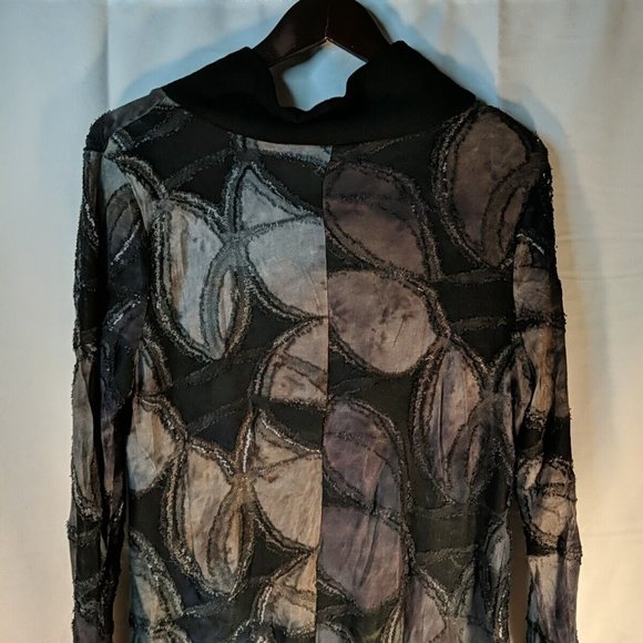 Ness Blue Brown Long Sleeve Tunic Shirt Top Womens Medium M Black Floral - Picture 9 of 13